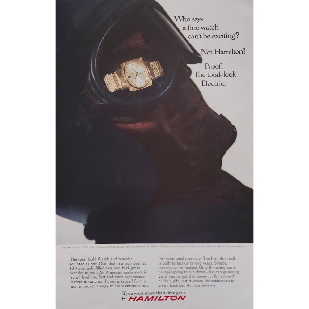 Hamilton Watch Magazine Ad 1960s Pegasus Electric Mid-Century Print Ad